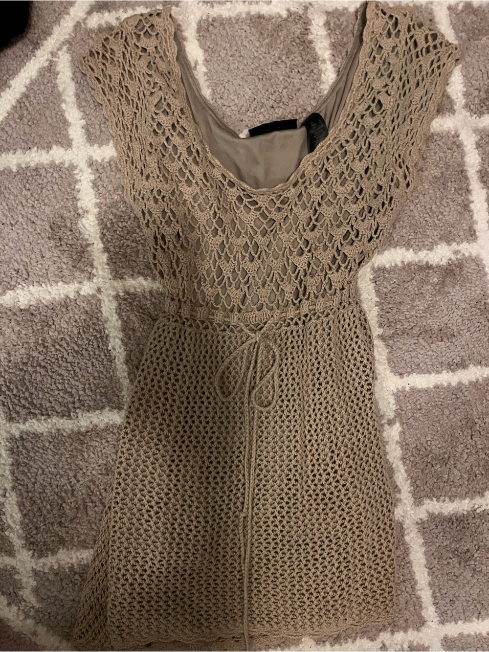 Express Crochet Mini Dress in Taupe